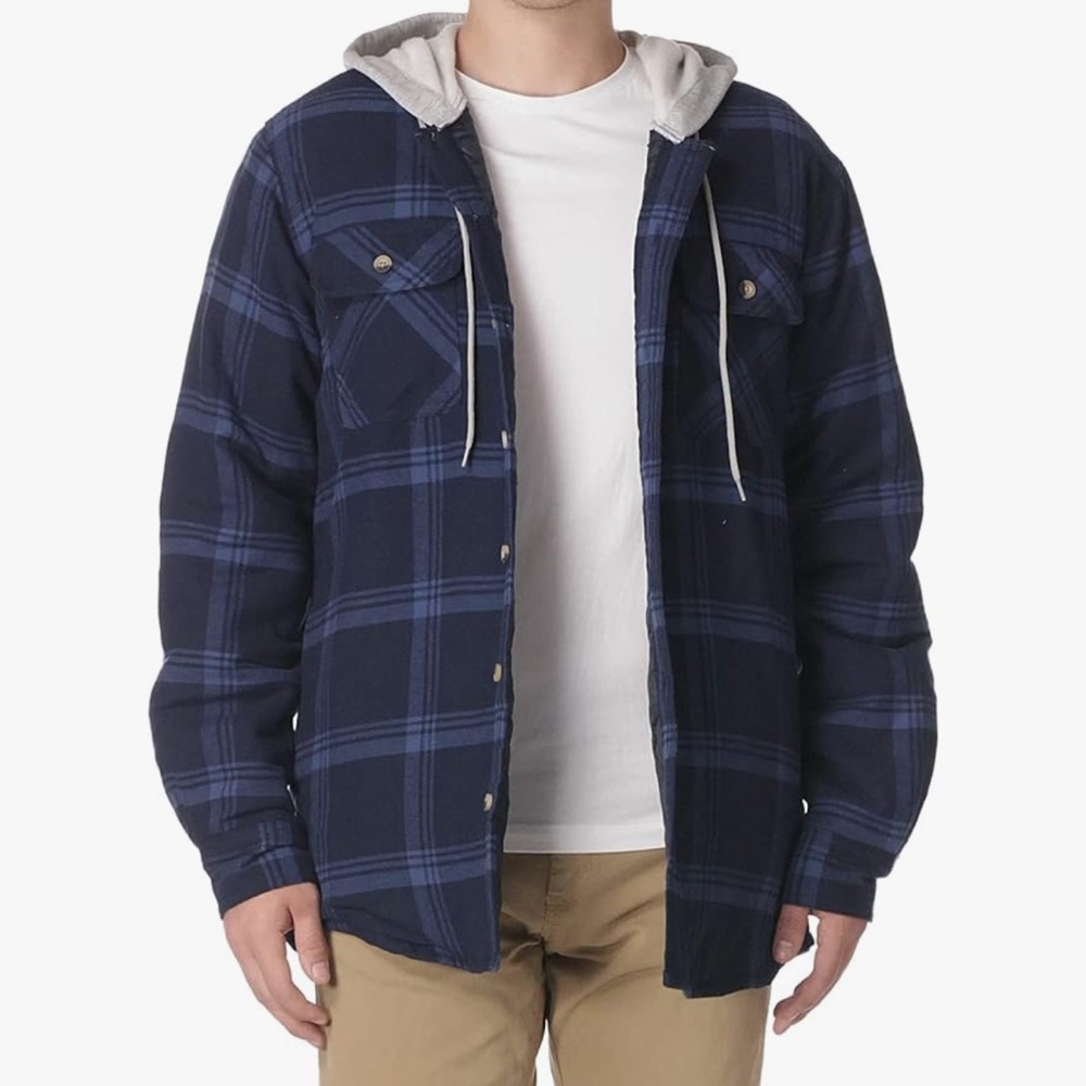 Wrangler Men's Blue Plaid Hooded Jacket